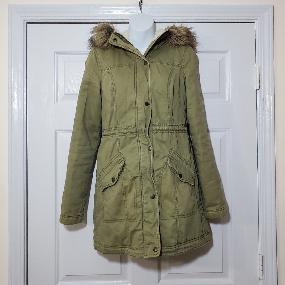 Hollister olive green hooded utility coat